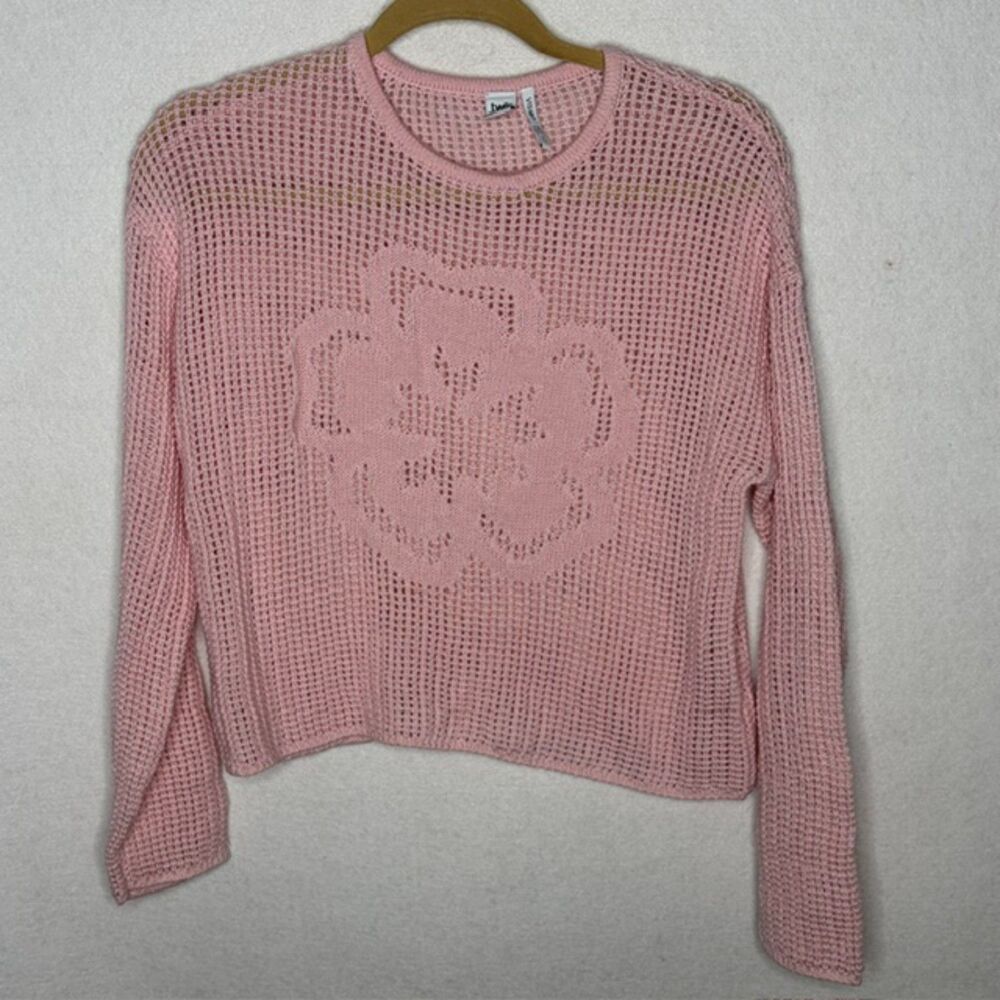 Twik Simons Pink Open Knit Floral Sweater with Recycled Fibers Size Small